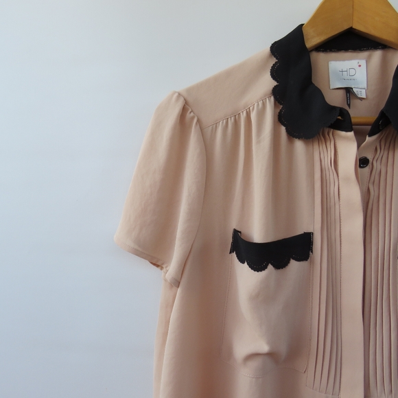 Anthropologie HD in Paris Nudey Beige Blush Peter Pan Scallop Collared Blouse - Picture 2 of 10
